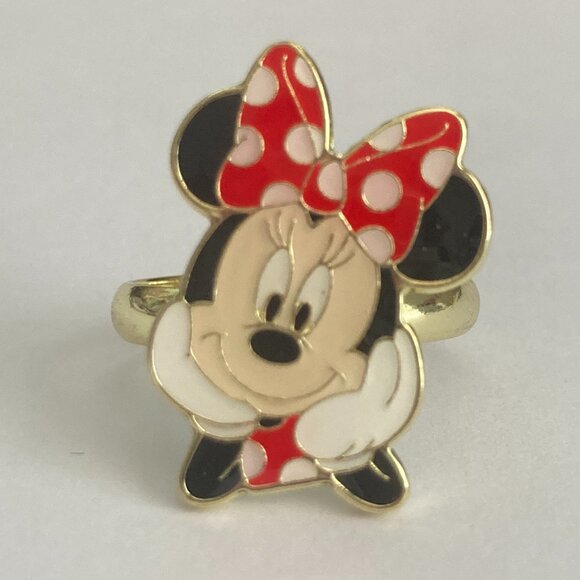 Disney Parks Minnie Mouse Ring Size 7 8 Signed Adjustable Red Bow Dots Enamel - Picture 3 of 12